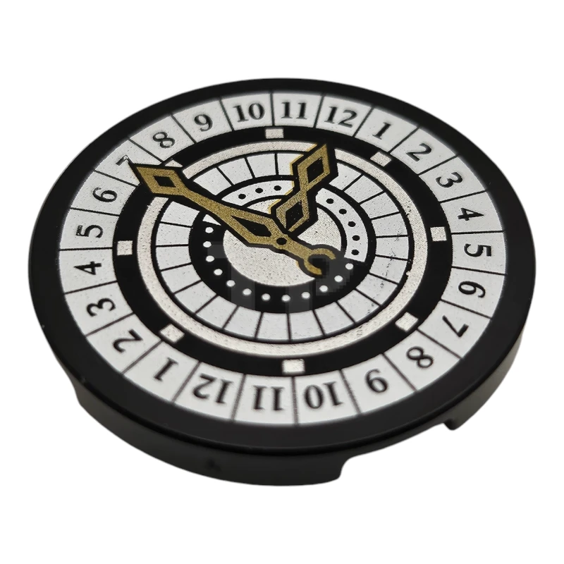 LEGO&reg; 6485921 - 67095pb076 - Tile, Round 3 x 3 with White and Silver Clock