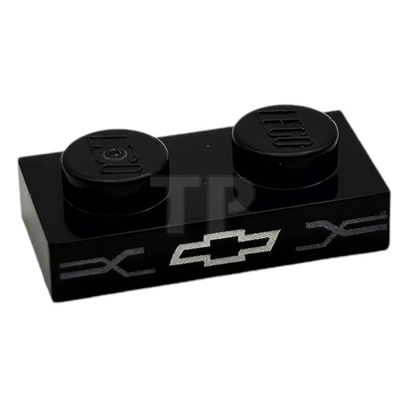 LEGO&reg; 6513797 - 3023pb10 - Plate 1 x 2 with Silver Chevrolet Logo and Dark Silver Grille Lines Pattern