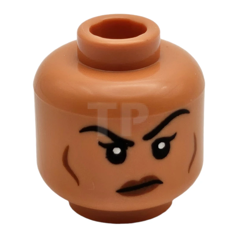 LEGO&reg; 6483282 - 28621pb0360 - Minifigure, Head Dual Sided Female Black Eyebrows, Dark Orange Lips and Cheek Lines, Frown / Lopsided Open Mouth Smile and Wink Pattern - Vented Stud
