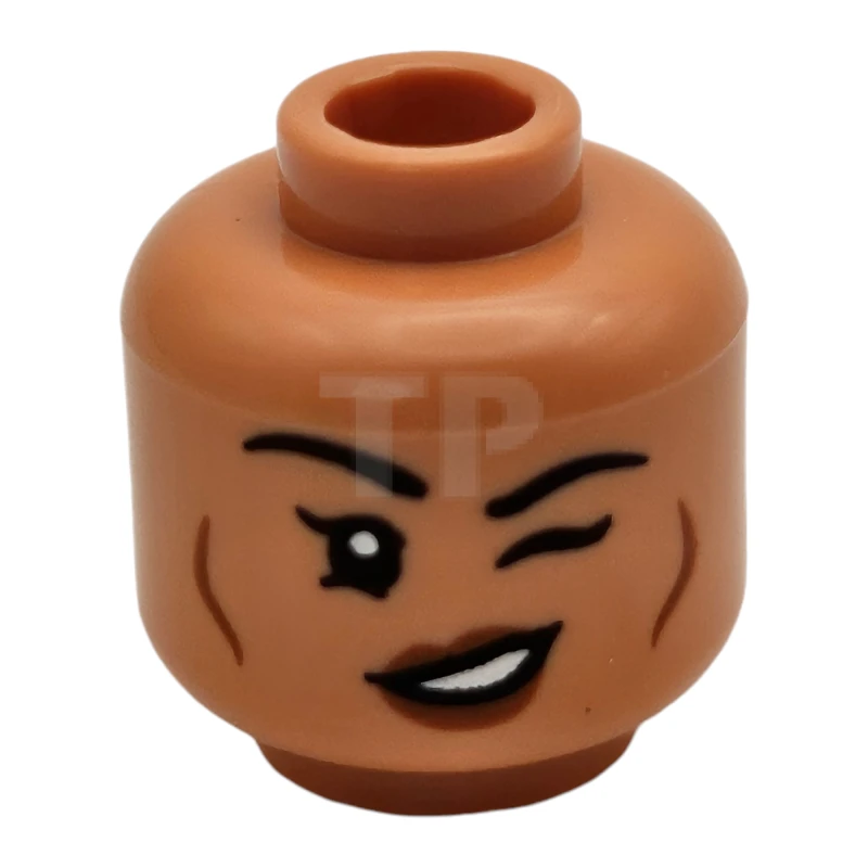 LEGO&reg; 6483282 - 28621pb0360 - Minifigure, Head Dual Sided Female Black Eyebrows, Dark Orange Lips and Cheek Lines, Frown / Lopsided Open Mouth Smile and Wink Pattern - Vented Stud