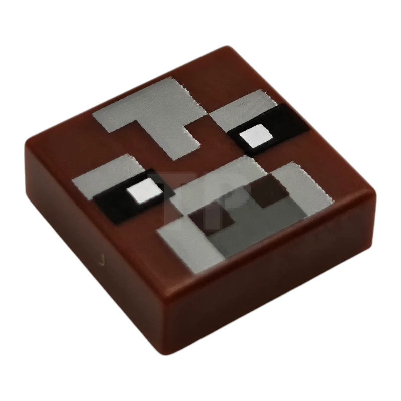 LEGO&reg; 6481526 - 3070pb364 - Carreau 1 x 1 avec des carrés noirs, blancs et marron foncé et un motif pixélisé gris bleu foncé et gris bleu clair (Minecraft Micromob Cow Face).