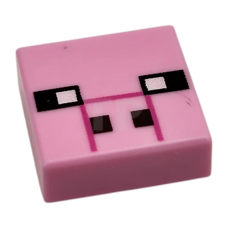 LEGO&reg; 6481525 - 3070pb363 - Carreau 1 x 1 avec des carrés noirs et blancs, des rectangles marron foncé et un motif de lignes rose foncé (Minecraft Micromob Pig Face).