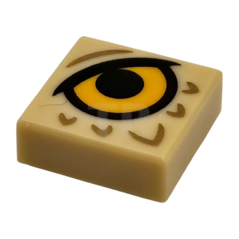 LEGO&reg; 3070pb357 - 6489744 - Tile 1 x 1 with Bright Light Orange Eye, Black Pupil and Eyelid, Dark Tan Feathers Pattern (Dungeons & Dragons Owlbear)