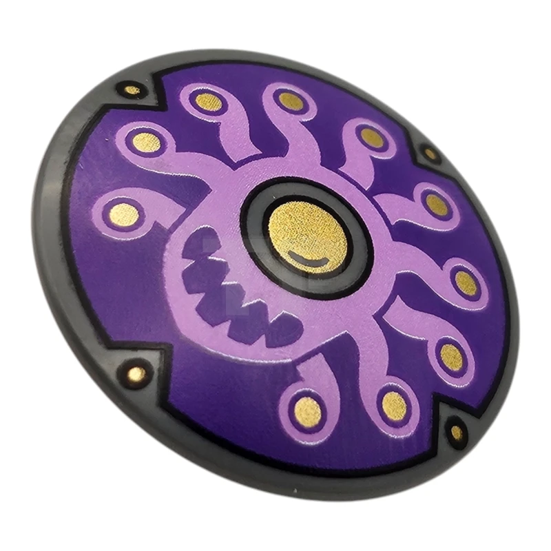 LEGO&reg; 6477801 - 75902pb31 - Minifigure, Shield Circular Convex Face with Medium Lavender Monster with 10 Tentacles, Gold Eyes and Rivets, Large Eye Black Outline with Crescent on Dark Purple Background Pattern (Beholder)