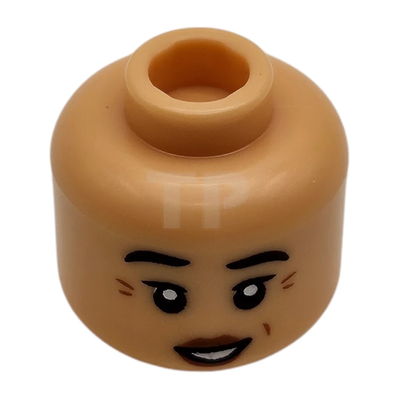 LEGO&reg; 6485999 - 28621pb0281 - Minifigure, Head Dual Sided Female Black Eyebrows Raised, Dark Orange Wrinkles and Lips, Mouth Closed Angry / Open Smile with White Teeth Pattern - Vented Stud