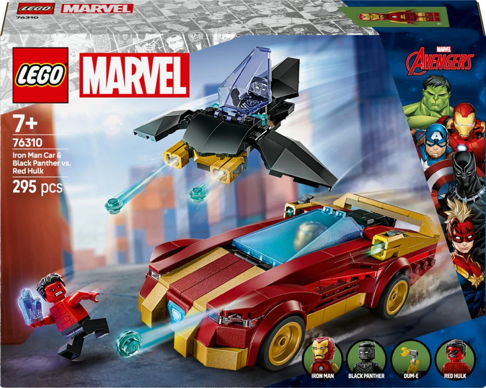LEGO&reg; 76310 Iron Man Car & Black Panther vs. Red Hulk
