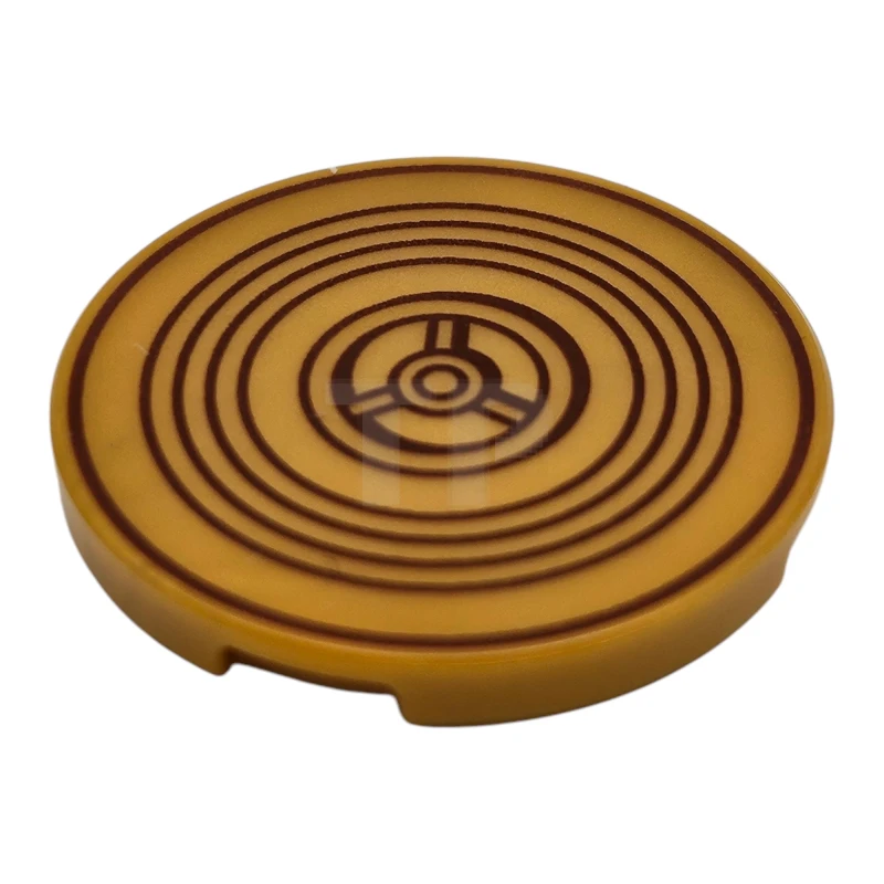 LEGO&reg; 6488480 - 67095pb078 - Tile, Round 3 x 3 with Reddish Brown Concentric Circles and Gear Pattern