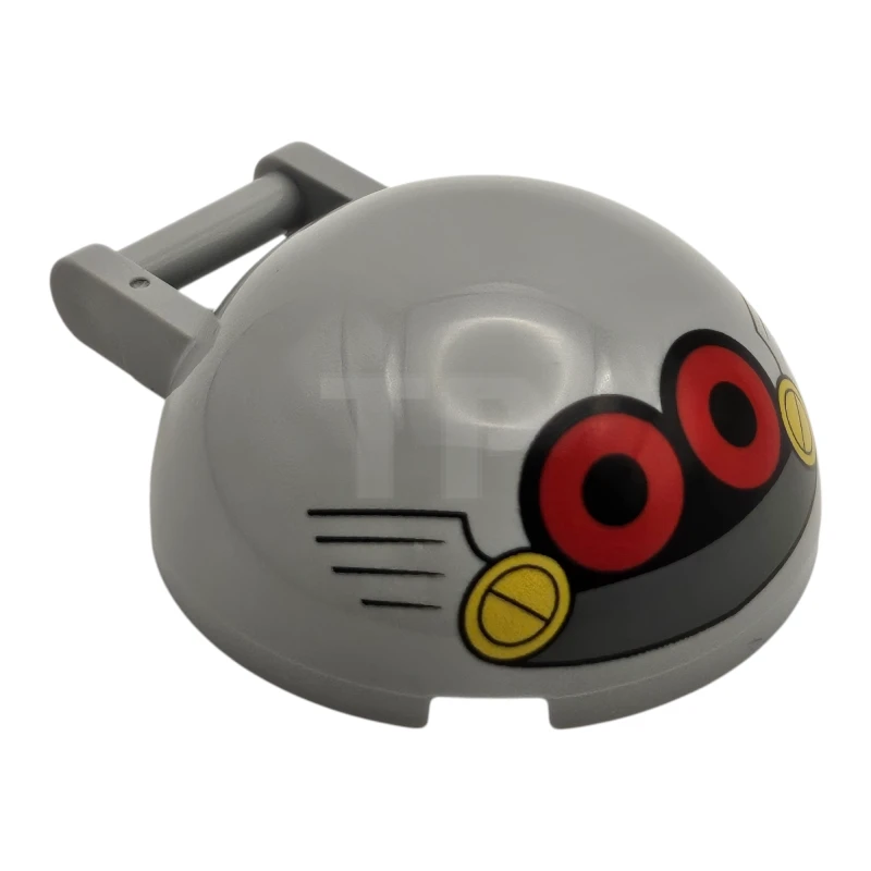 LEGO&reg; 6478984 - 18990pb07 - Windscreen 4 x 4 x 1 2/3 Canopy Half Sphere with Bar Handle with Red and Black Round Eyes, Yellow Screws, and Dark Bluish Gray Mouth Pattern (Sonic the Hedgehog Eggrobo Face)