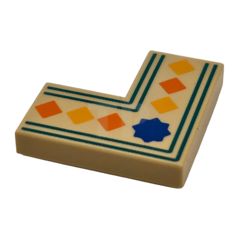 LEGO&reg; 6523317 - 14719pb010 - Tile 2 x 2 Corner with Orange and Yellow Squares, Blue Star, Dark Turquoise Border Lines Pattern
