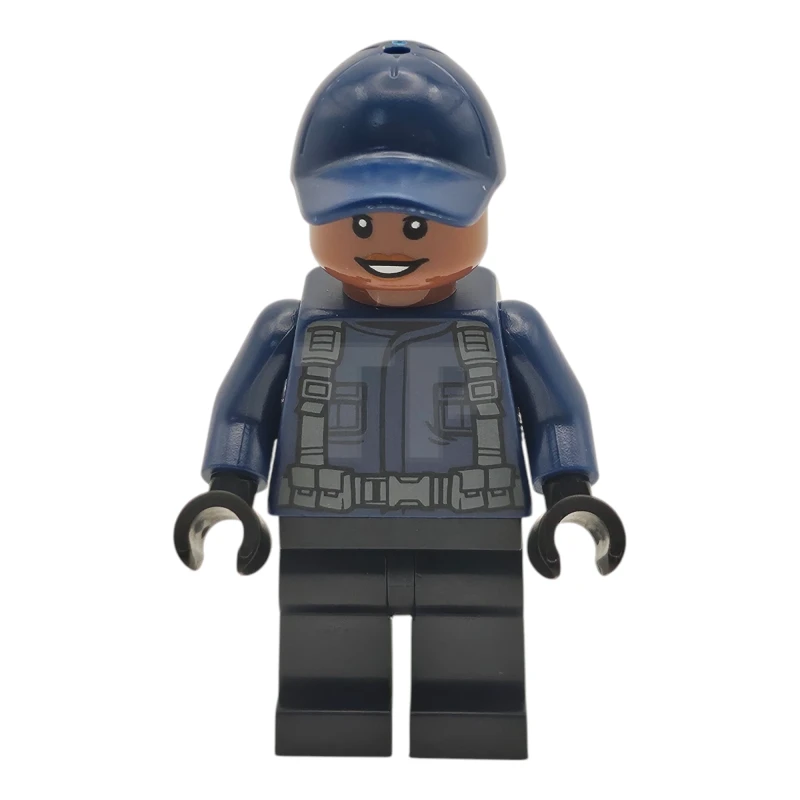 LEGO&reg; jw123 ACU Guard / Driver - Female, Dark Blue Cap, Black Legs, Smile