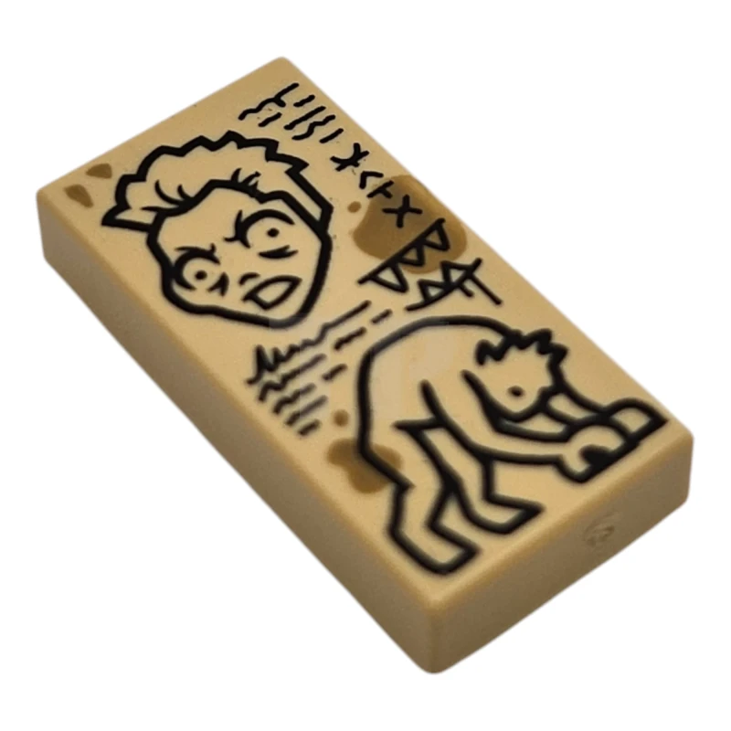 LEGO&reg; 3069pb1282 - 6516365 - Tile 1 x 2 with Black Scribbles and Sketches of Monster Hyde and Dark Tan Stains Pattern