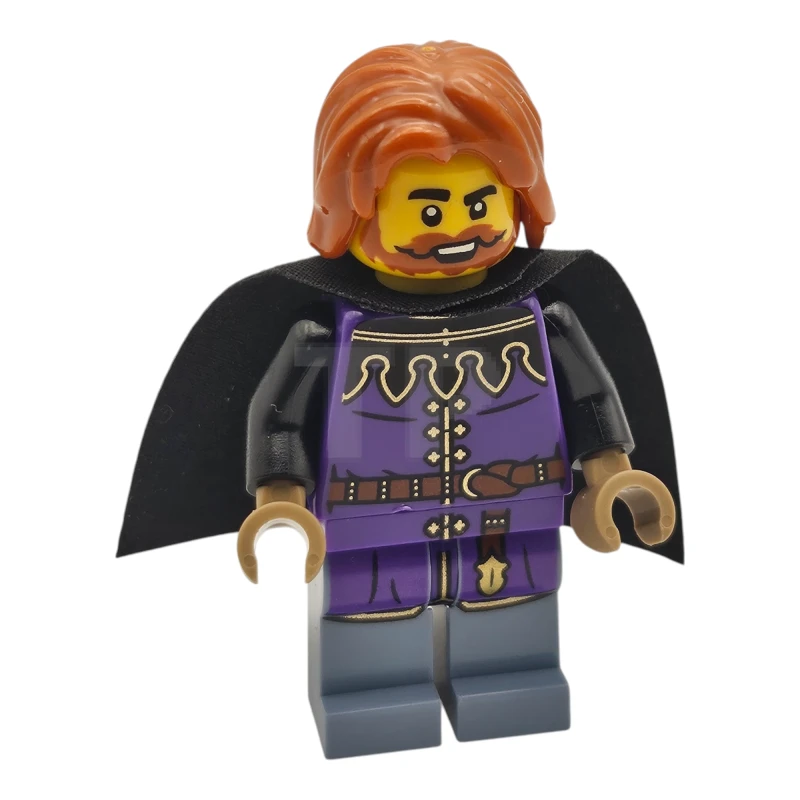 LEGO&reg; cas588 Belastinginner van de koningin - Donkerpaarse mantel, zandblauwe benen, zwarte kap, donkeroranje haar