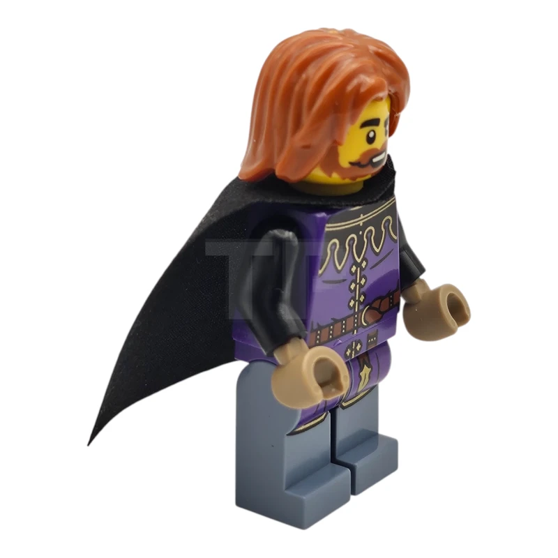 LEGO&reg; cas588 Belastinginner van de koningin - Donkerpaarse mantel, zandblauwe benen, zwarte kap, donkeroranje haar