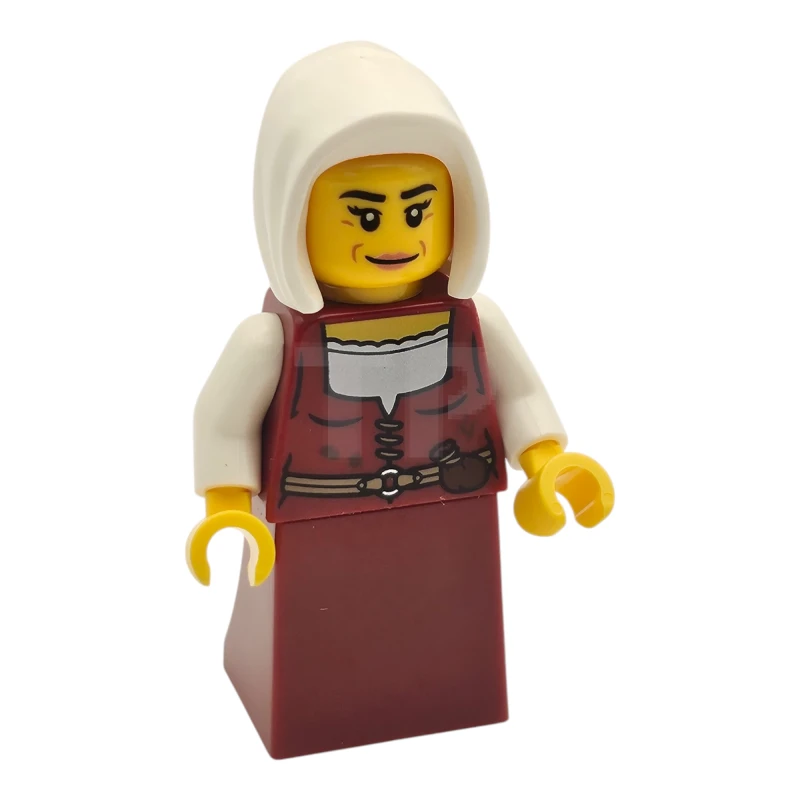 LEGO&reg; cas586 Innkeeper - Female, Dark Red Dress, White Hood