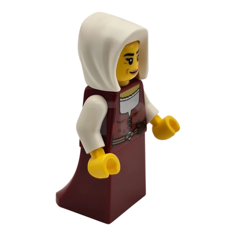 LEGO&reg; cas586 Innkeeper - Female, Dark Red Dress, White Hood