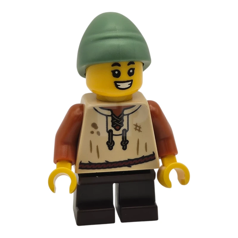LEGO&reg; cas584 Bauernjunge - Tan Weste, dunkelbraune kurze Beine, sandgrüner Schlapphut