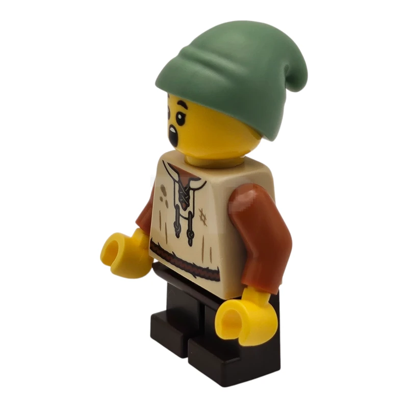LEGO&reg; cas584 Bauernjunge - Tan Weste, dunkelbraune kurze Beine, sandgrüner Schlapphut