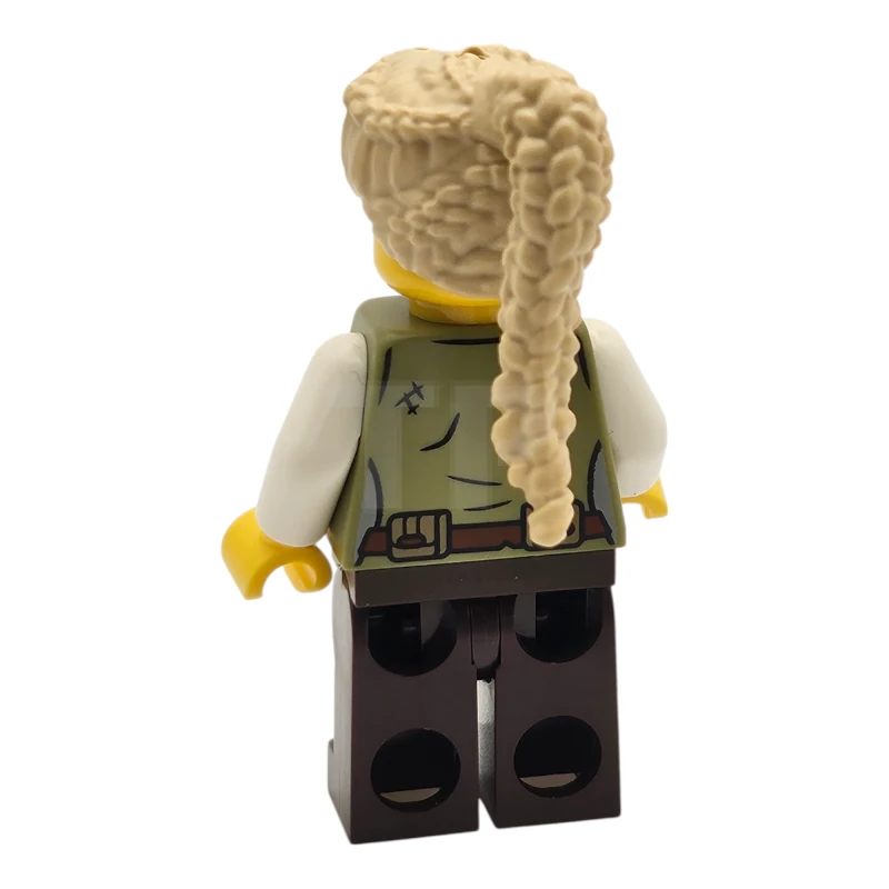 LEGO&reg; cas582 Carpenter - Female, Olive Green Vest, Dark Brown Legs, Tan Coiled Hair Ponytail