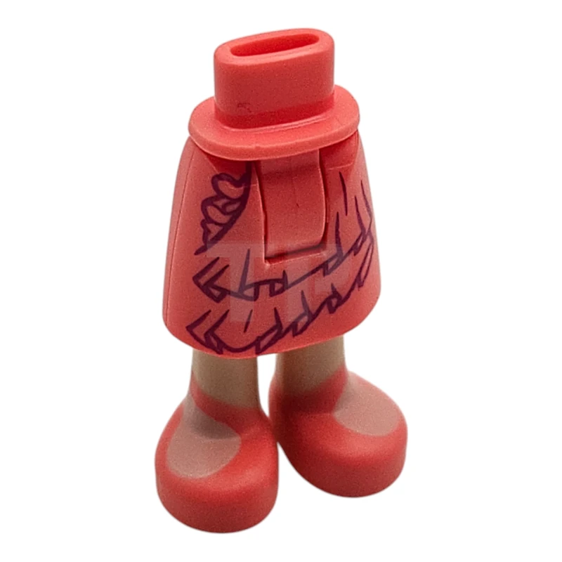 LEGO&reg; 6518215 - 109803c00pb01 - Mini Doll Hips and Skirt Mid-Length with Molded Light Nougat Legs and Printed Dark Purple Layers and Ruffles and Coral Sandals Pattern - Thick Hinge