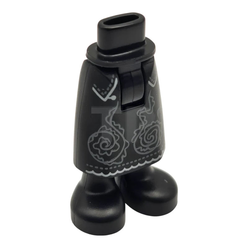 LEGO&reg; 6519066 - 59595c00pb28 - Mini Doll Hips and Skirt Long with Light Bluish Gray and White Filigree and Black Boots Pattern - Thick Hinge