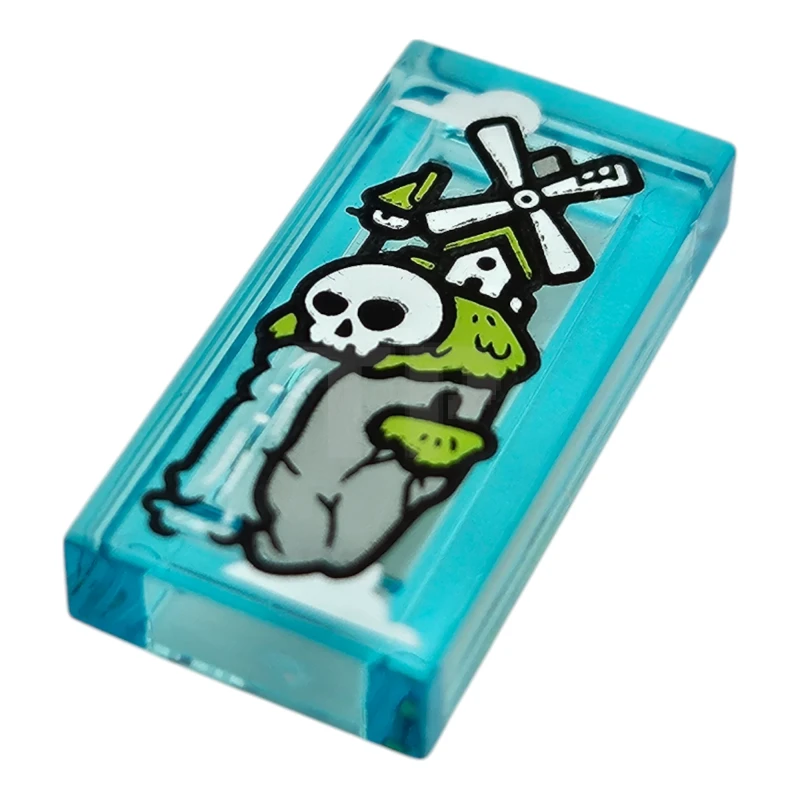 LEGO&reg; 6523611 - 3069pb1272 - Tile 1 x 2 with Windmill, Skull and Waterfall Pattern