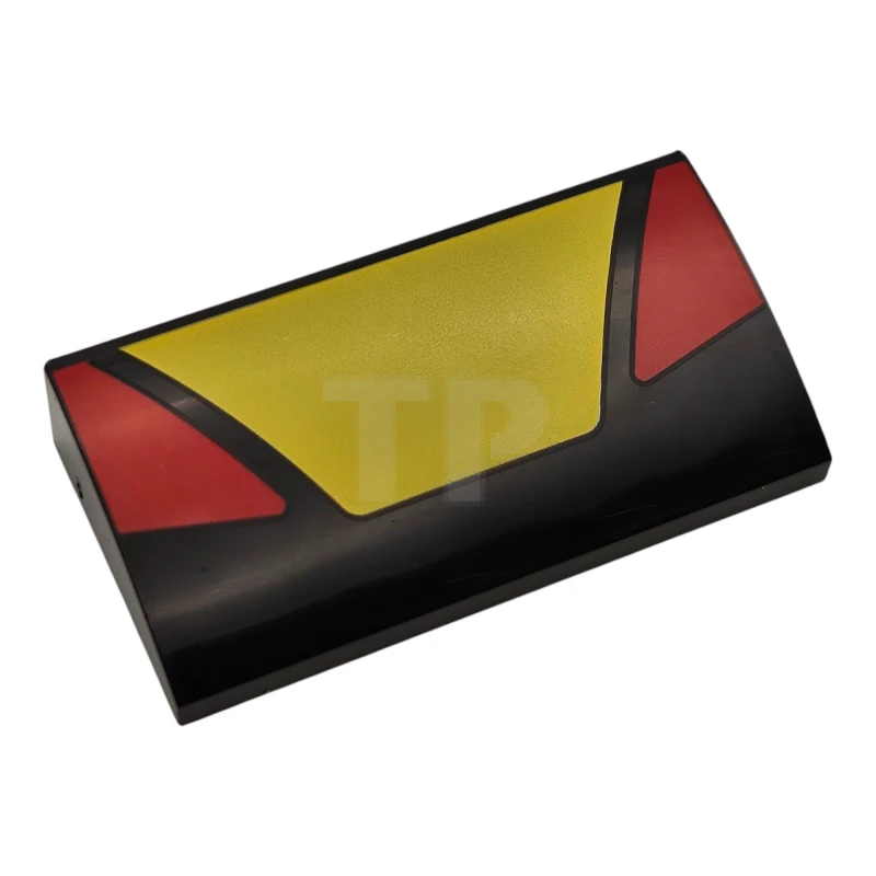 LEGO&reg; 88930pb184 - 6533072 - Slope, Curved 2 x 4 x 2/3 with Bottom Tubes with Yellow Trapezoidal Panel in Center and Red Triangular Panels on Sides Pattern