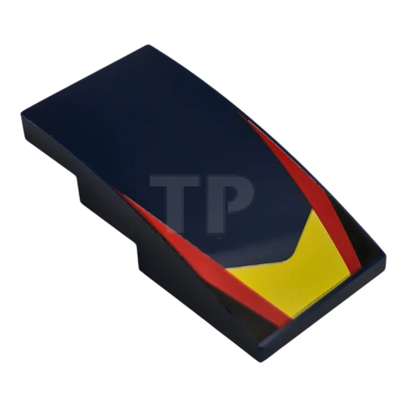 LEGO&reg; 93606pb205 - 6521233 - Slope, Curved 4 x 2 with Yellow V-Shaped Center Panel, Red Stripes, Black Triangles Pattern