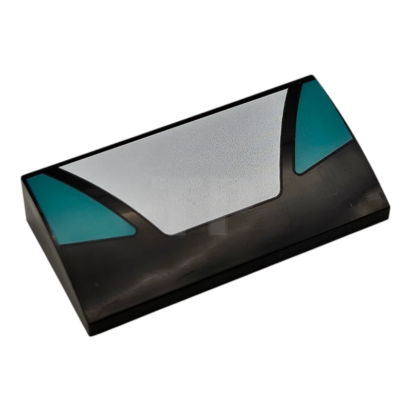 LEGO&reg; 88930pb182 - 6521226 - Slope, Curved 2 x 4 x 2/3 with Bottom Tubes with White Trapezoidal Panel in Center and Dark Turquoise Triangular Panels on Sides Pattern