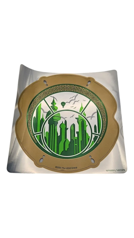 LEGO&reg; 6512376 - 110050 - Plastic Round Leaded Window with Gold Frame, Green and Dark Green Emerald City Skyline Pattern