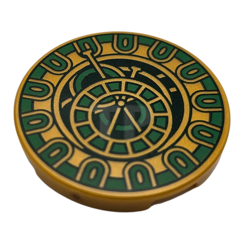 LEGO&reg; 6510405 - 67095pb083 - Tile, Round 3 x 3 with Clock Face with Green and Dark Green Rings Pattern