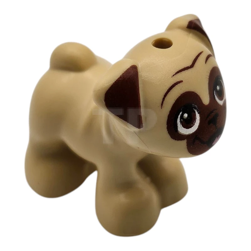 LEGO&reg; 6520283 - 24111pb10 - Dog, Friends, Pug, Standing with Reddish Brown Muzzle, Ears and Eyes Looking Up and Bright Pink Tongue Pattern (Dango)
