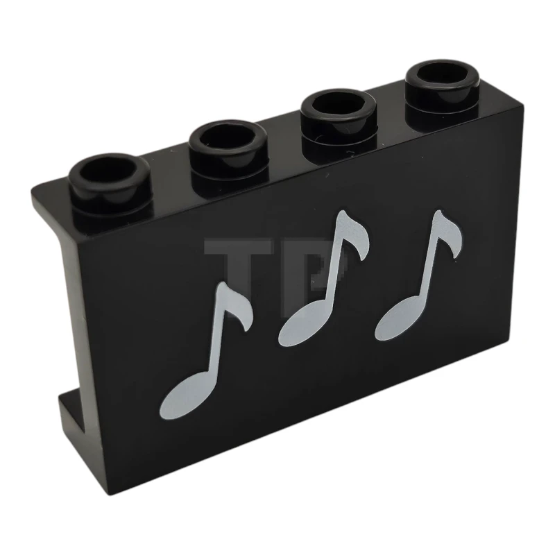 LEGO&reg; 6489725 - 14718pb080 - Panel 1 x 4 x 2 with Side Supports - Hollow Studs with 3 White Music Notes Pattern