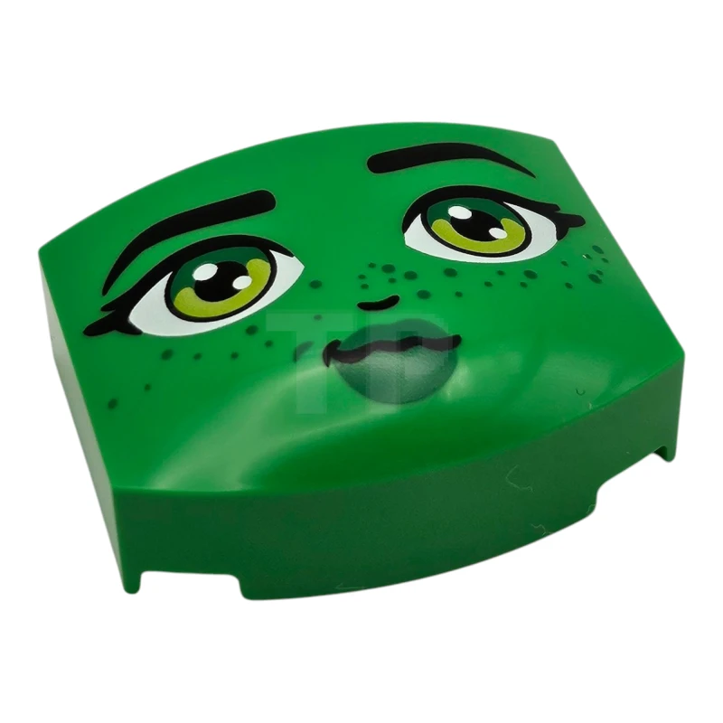 LEGO&reg; 6510383 - 5787pb004 - Wedge 3 x 4 x 1 1/3 Triple Curved No Studs with Black Eyebrows and Nose, Lime Eyes, Green Freckles and Lips Pattern (Wicked Elphaba Face)