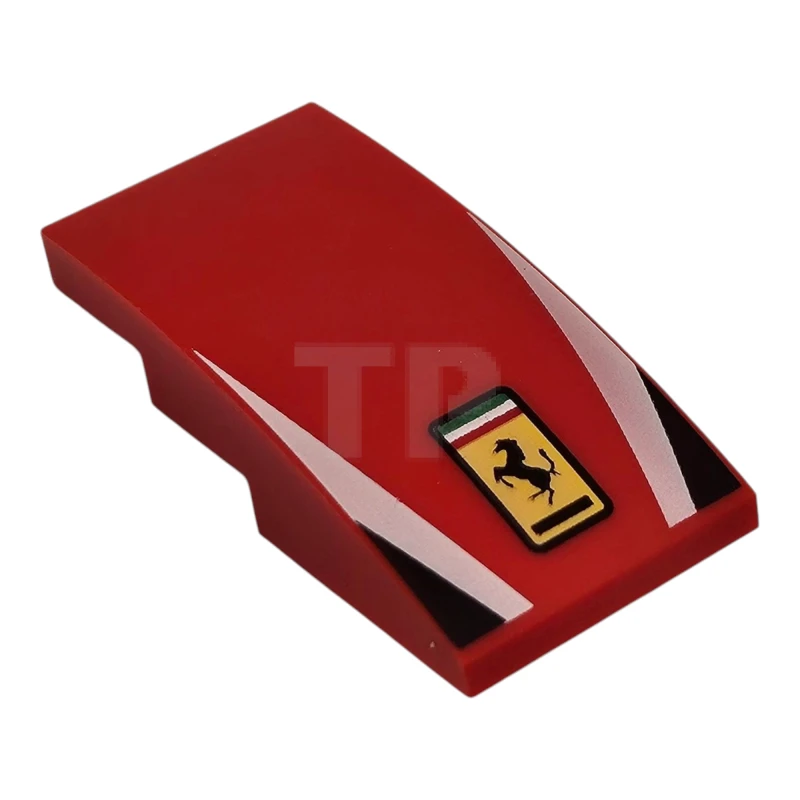 LEGO&reg; 93606pb209 - 6521219 - Slope, Curved 4 x 2 with Ferrari Logo, White Stripes, Black Triangles Pattern