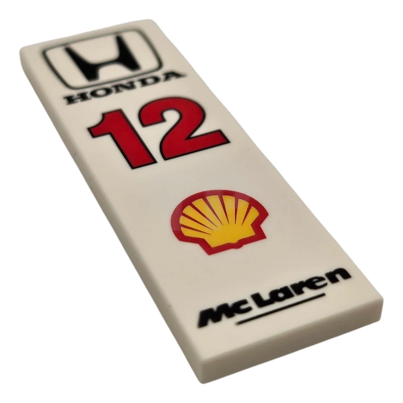 LEGO&reg; 6475054 - 69729pb108 - Tile 2 x 6 with 'McLaren', 'HONDA' and Pattern '12' and Shell Logo