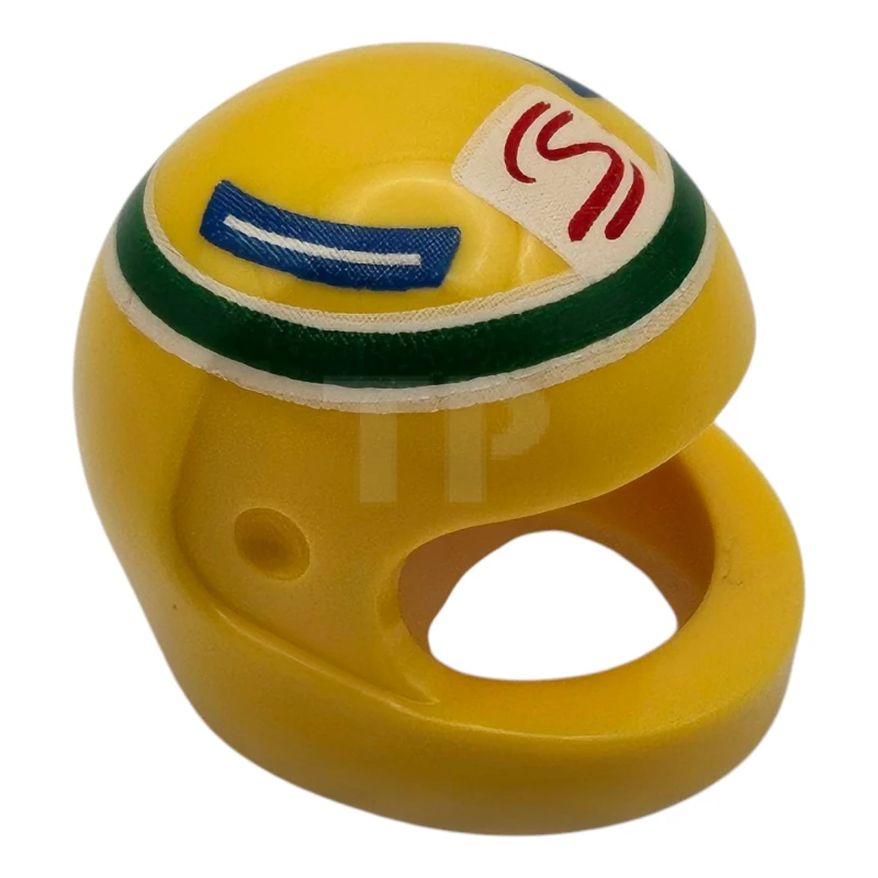 LEGO&reg; 6475064 - 2446pb50 - Minifigure, Headgear Helmet Motorcycle (Standard) with Red and White Senna Logo and Blue Panels in Green Circle Pattern