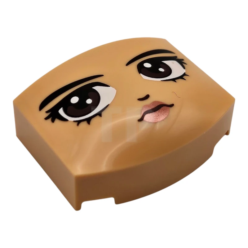 LEGO&reg; 6501567 - 5787pb002 - Wedge 3 x 4 x 1 1/3 Triple Curved No Studs with Black Eyebrows, Dark Brown Eyes Looking Right, Nose and Copper Lips Pattern (Wednesday Addams Face)