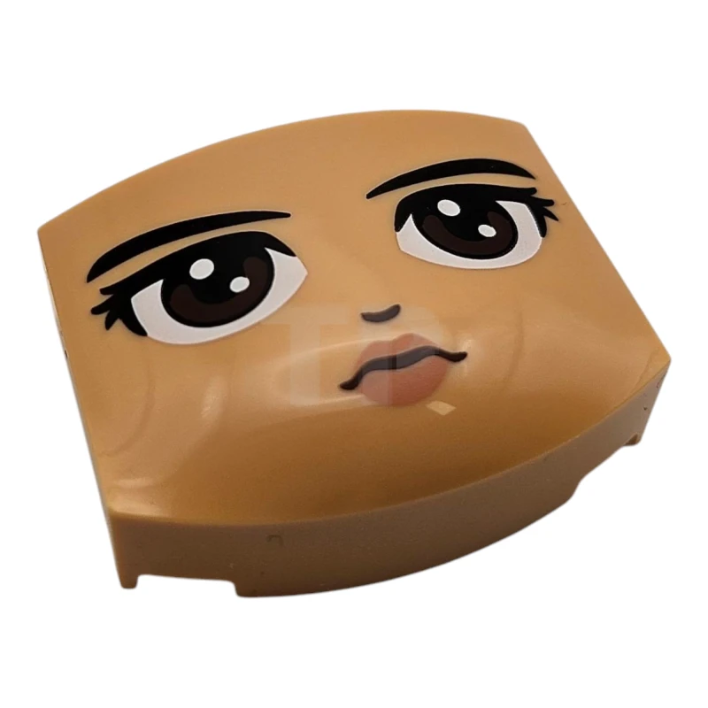 LEGO&reg; 6492567 - 5787pb001 - Wedge 3 x 4 x 1 1/3 Triple Curved No Studs with Black Eyebrows, Dark Brown Eyes Looking Straight, Nose and Nougat Lips Pattern (Wednesday Addams Face)