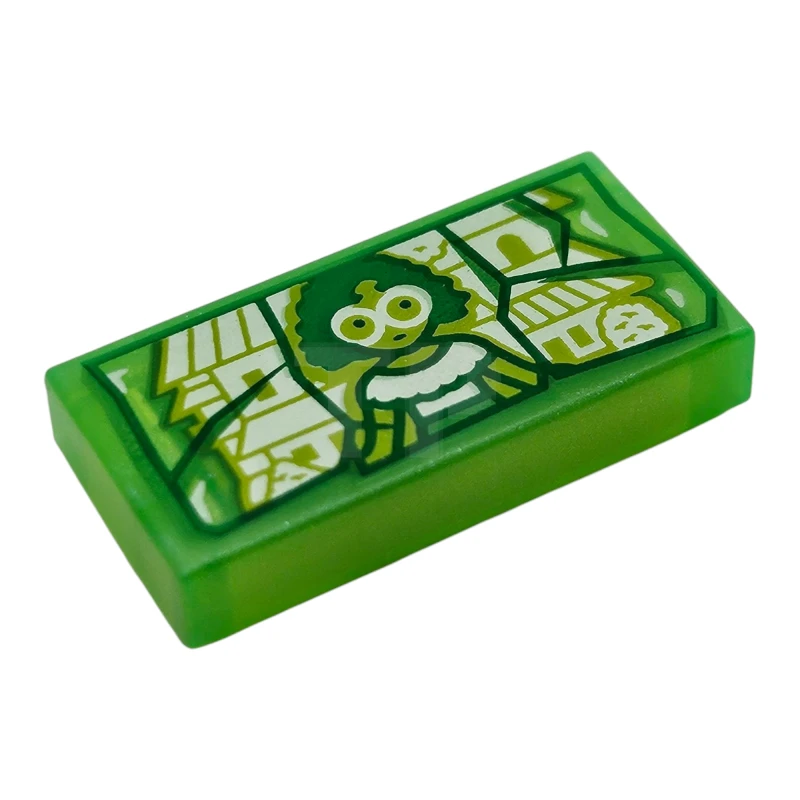 LEGO&reg; 6491320 - 3069pb1257 - Tile 1 x 2 with Green and Bright Green Cracks, Lime and White Mirabel Madrigal Mini Doll and Casa Madrigal House Bottom Half Pattern