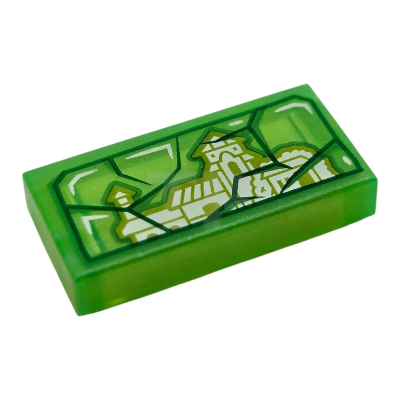 LEGO&reg; 6491319 - 3069pb1256 - Tile 1 x 2 with Green and Bright Green Cracks and Lime and White Casa Madrigal House Top Half Pattern