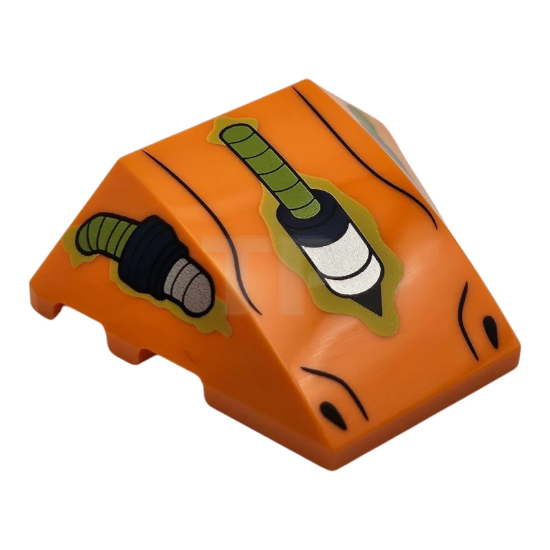 LEGO&reg; 6529766 - 64225pb076 - Wedge 4 x 3 Triple Curved No Studs with Lizard Shaped Lime, Dark Blue and Silver Eyes and Nose and Black Nostrils Pattern (Sonic the Hedgehog Biolizard Face)