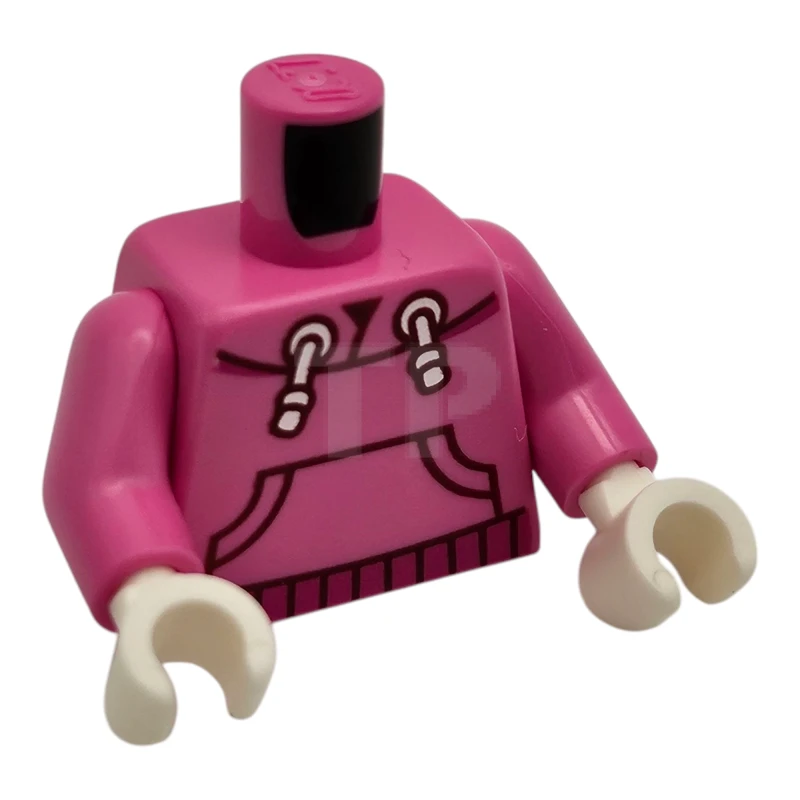 LEGO&reg; 6528454 - 973pb5917c01 - Torso Hoodie with White Drawstrings, Dark Red Outline Kangaroo Pocket, Magenta Hem Pattern / Dark Pink Arms / White Hands
