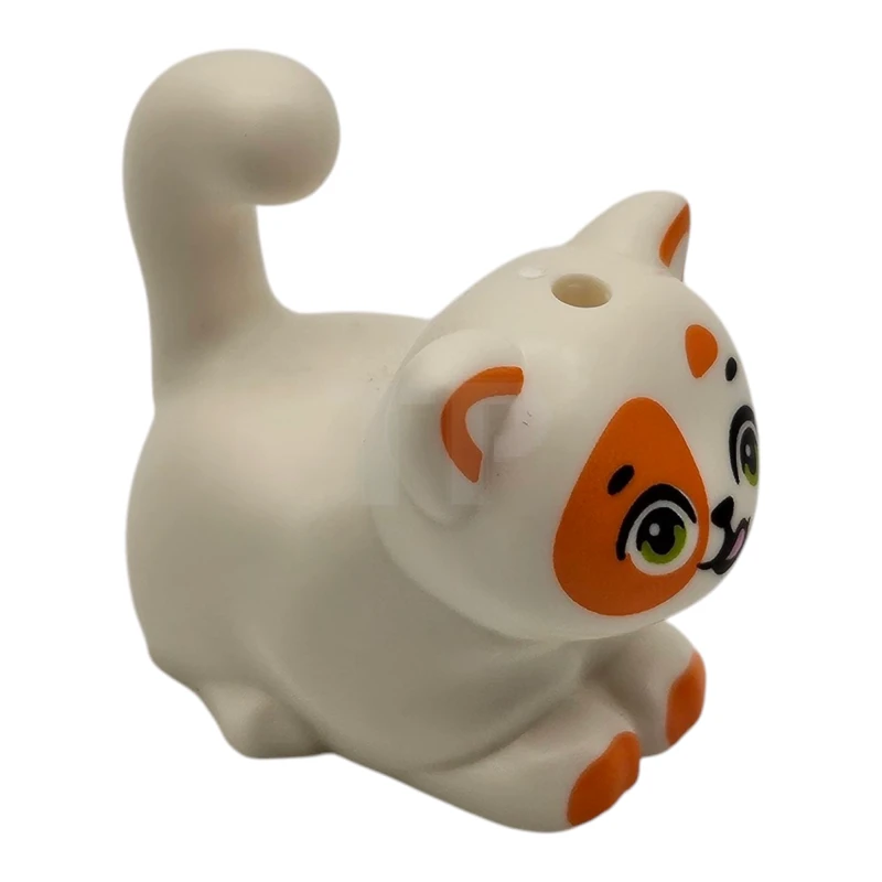 LEGO&reg; 6520273 - 2652pb09 - Cat, Friends, Large, Sitting with Orange Markings and Paws, Lime Eyes, Open Mouth with Bright Pink Tongue Pattern (Churro)