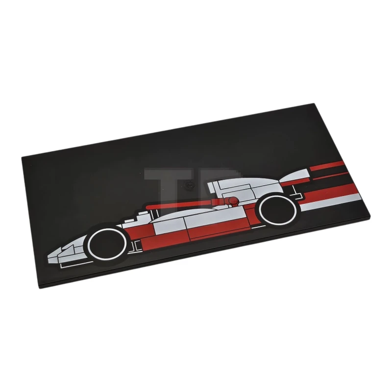 LEGO&reg; 90498pb54L - 6557976 - Tile 8 x 16 with Bottom Tubes, Textured Surface with Red and White LEGO Formula 1 Race Car Profile Pattern Model Left Side