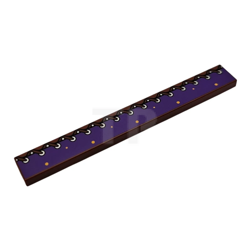 LEGO&reg; 6516446 - 4162pb317 - Tile 1 x 8 with Dark Purple Cloth Strip with Bright Light Orange Dots, Dark Brown Stitching, Silver Nails and Eyelets Pattern