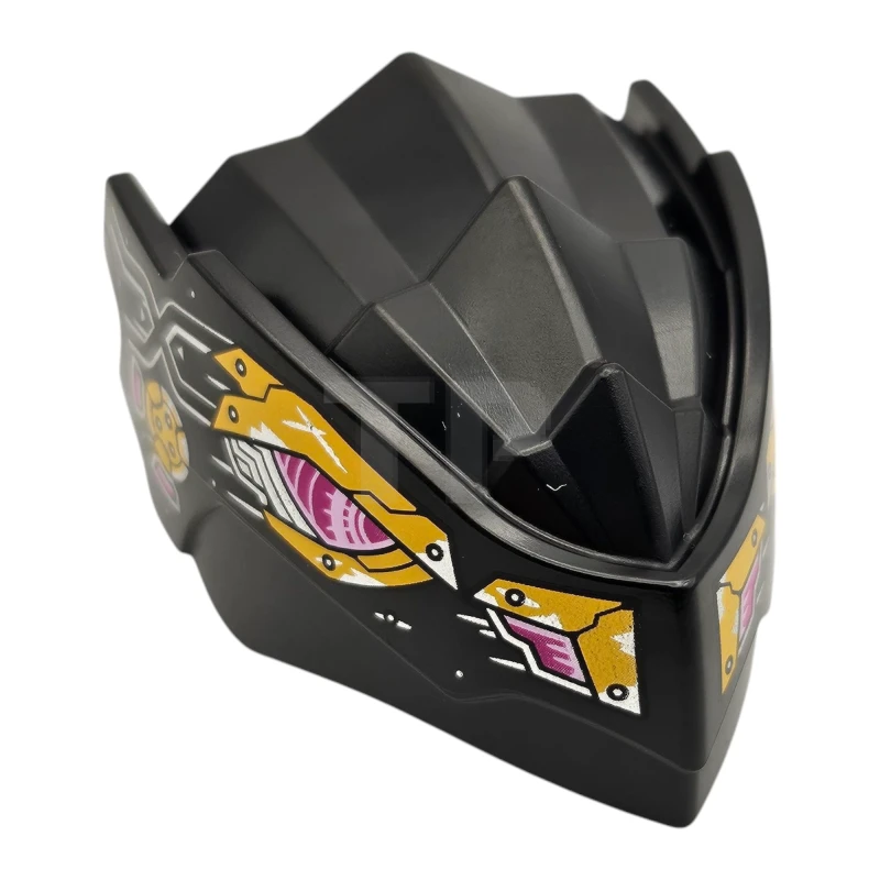 LEGO&reg; 6519430 - 4921pb04 - Dragon Head (Ninjago) with Stepped Top and Pin Hole on Back with Magenta and Bright Pink Mechanical Eyes and Nostrils, Bright Light Orange Worn Armor Plates, Silver Lines and Rivets Pattern