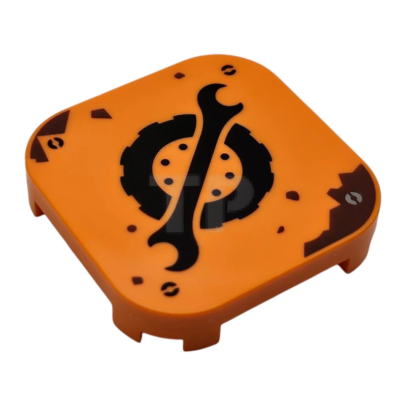 LEGO&reg; 6532670 - 68869pb016 - Tile 4 x 4 x 2/3 Rounded Corners and 4 Feet with Wrench and Wheel Pattern