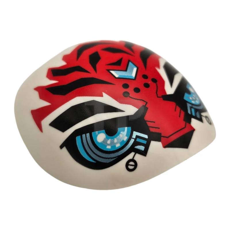 LEGO&reg; 6523364 - 1686pb01 - Large Figure Armor, Round, Smooth with Bar Handle - Free Ends with Red Tiger Face with Black Eyebrows, Dots, Nose and Markings, Medium Azure and Metallic Light Blue Robotic Eyes and Forehead Chevron Pattern