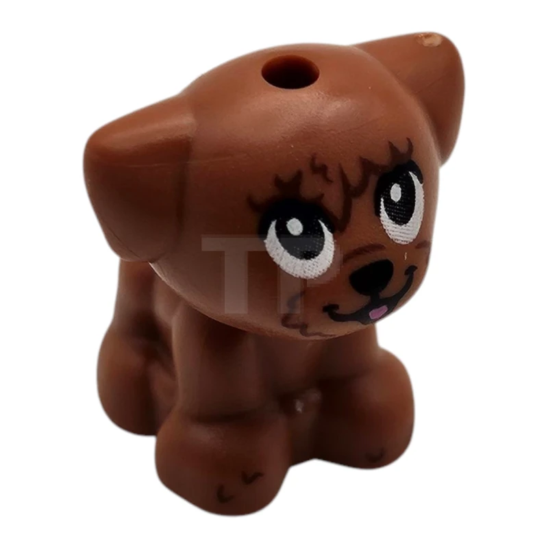 LEGO&reg;  - 69901pb11 - Dog, Friends Style, Puppy, Standing, Small with Black Nose and Mouth, Reddish Brown Hair, White Eyes and Bright Pink Tongue Pattern (Alma)