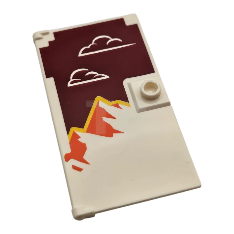 LEGO&reg; 6521194 - 60616pb116 - Door 1 x 4 x 6 with Stud Handle with Clouds on Dark Red Background, Orange and Yellow Mountains Pattern